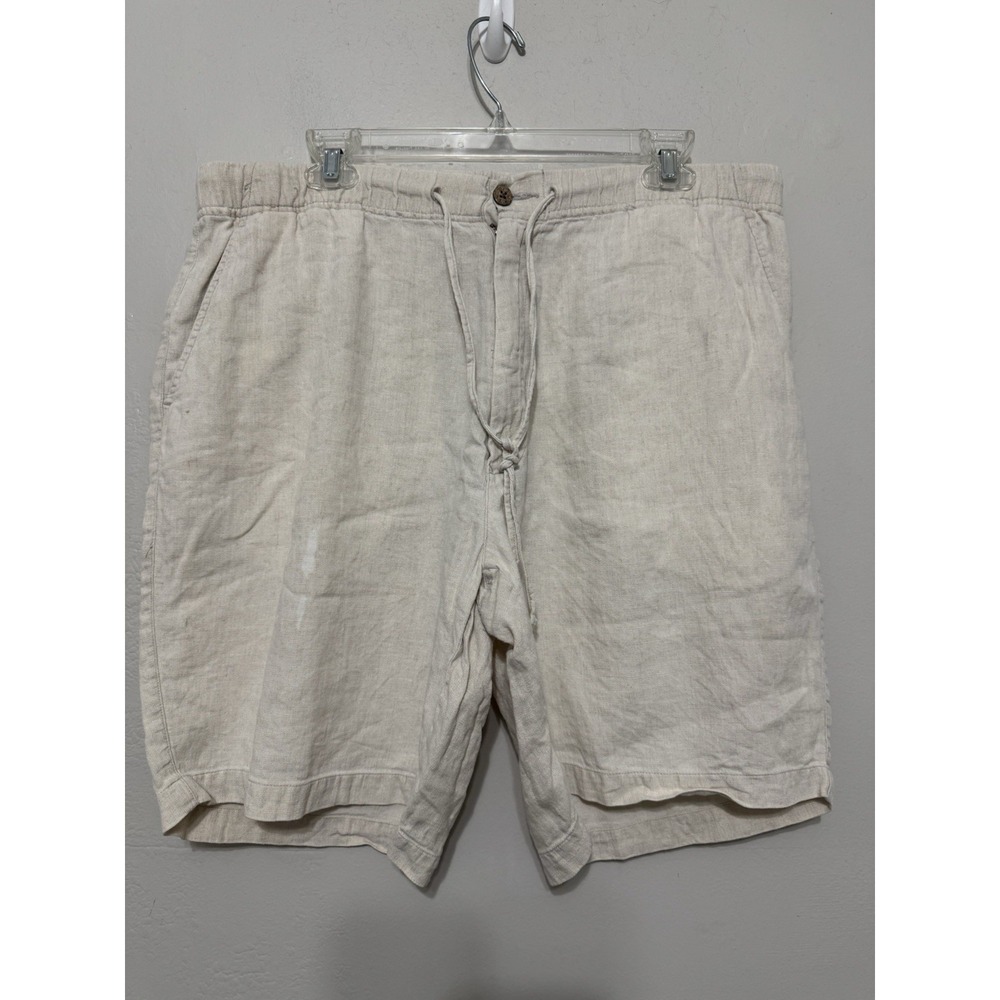 Mens 38 Roundtree & Yorke Caribbean Linen Shorts 9 Inseam Cream Khaki Dadcore‎